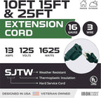 Iron Forge Cable Weatherproof Outdoor Extension Cord 3 Pack, 10 ft, 15 ft, and 25 ft - 16/3 SJTW 13 Amp Heavy Duty Green Extension Cord 3 Prong