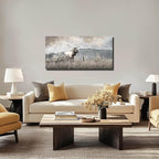ZHENGYIN Elk & Wildflowers Canvas Wall Art, Western Deer Wildlife Meadow Landscape Artwork, Rustic Neutral Earth Tone Farmhouse Wall Decor for Entryway Bedroom, Over Console, 20x40 Inch