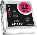 PROTARP Extreme Heavy Duty 22 Mil Tarp Cover, Waterproof, UV Resistant, Rip and Tear Proof, Poly Tarpaulin with Reinforced Edges for Roof, Camping, Patio, Pool, Boat. (White 24′ X 50′)
