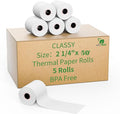 2 1/4" x 50' feet Thermal Paper, POS Cash Register Receipt Rolls, 5 Rolls Receipt Paper, Fits All POS Cash Registers