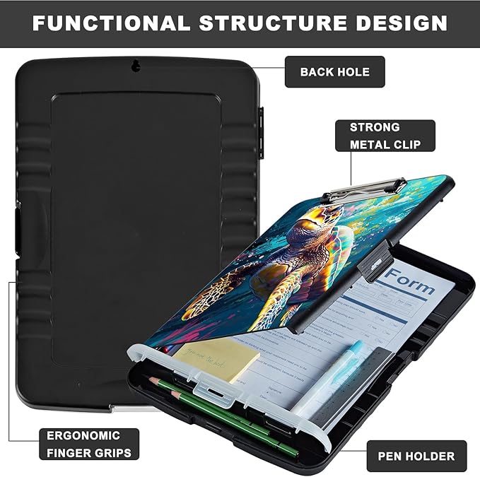 Heavy Duty Plastic Clipboard with Storage & Pen Holder, Low Profile Clip, Teacher Must Haves, Office Supplies