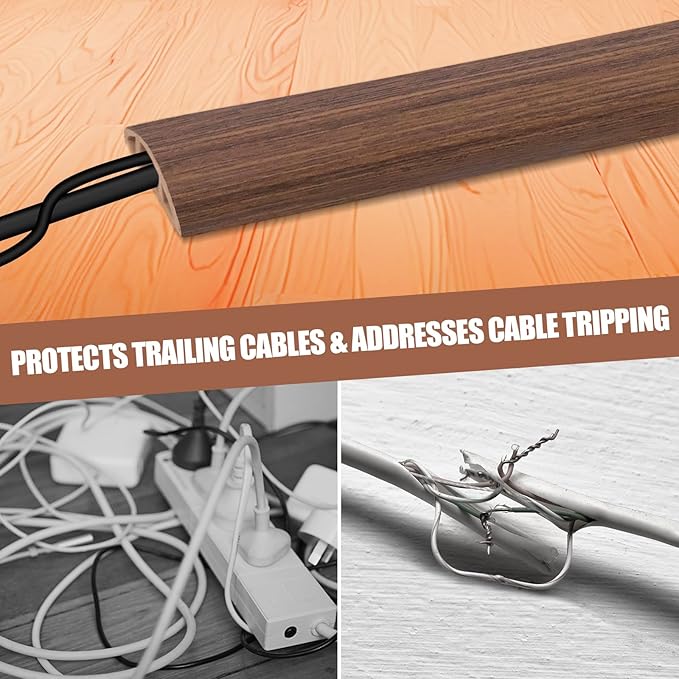 Floor Cord Cover Cable Cavity Self Adhesive Cord Hider Floor 10FT Floor Cable Management Power Cord Protector Floor Electric Cord Covers for Offices, Gym, Exhibitions (Misty Brown Wood, 1.97" x 10')