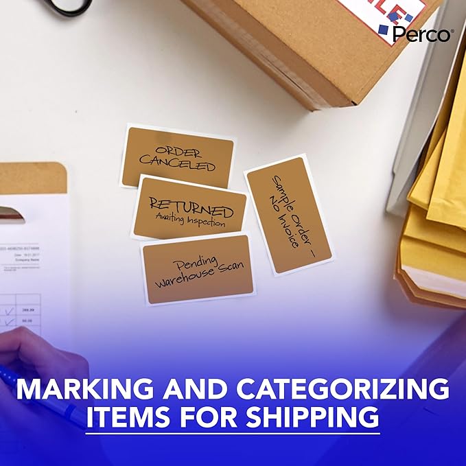 Perco Kraft Brown 3x5 Inch Perforated Sticker Labels — 500 Stickers/Roll — Natural, Cardboard-Like Surface with Permanent Adhesive for Product Labeling, Packaging, Crafting, DIY Projects — Made in USA