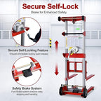 122" Material Lift Winch Stacker, 400 lbs Capacity Manual Material Lifts, Fixed Straddle Material Lifter, Hand Winch Lift Trucks for Warehouse, Factory, Lightweight, 34.60" L x 24.80" W, Red