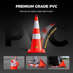 6 Pack 28 Inch Traffic Cones, from -22℉ to 131℉, MUTCD-Compliant Orange Safety Cone with Reflective Collar ＆ Extra Caution Tape for Parking Lot, Construction Work, Road Safety