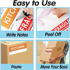 400 Pcs 1.65 x 3.5 Inches Large Home Moving Packing Box Labels, 6-Color Coded Packing Box Stickers with Fragile and Blank Customizable Labels