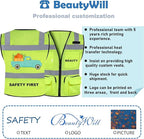 BeautyWill Custom Logo 10 Pack Safety Vest Mesh High Visibility Reflective Vest Customized Logo Utility Zipped Pockets Construction Workwear （Yellow,3XL）