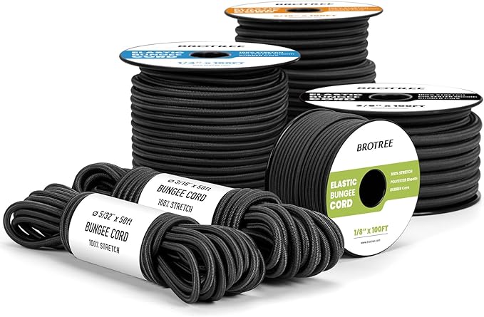 Bungee Cord Elastic Shock Cord 5/32" x 25' Bungee Rope for DIY, Tie Downs, Kayak and Outdoor - Black