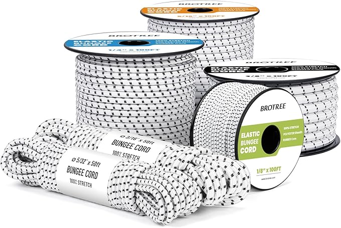 Bungee Cord Elastic Shock Cord 1/8" x 25' Bungee Rope for DIY, Tie Downs, Kayak and Outdoor - White&Black