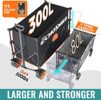 EchoSmile Collapsible Foldable Extended Wagon with 500lbs Weight Capacity, 300L Folding Utility Wagon Cart with Big All-Terrain Wheels for Beach,Sport,Gargen&Grocery,Black & Orange