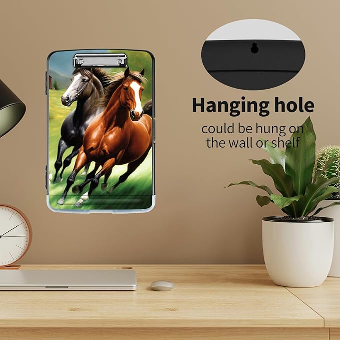 Clipboard with Storage High Capacity Plastic Nursing Clipboards with Pen Holder File Folder Storage Box Clipboard with Heavy Duty Clips for Teacher,Doctor,Offices-Running Horse