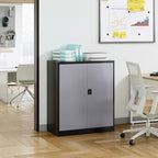 Metal Storage Cabinet, Lockable Storage Cabinet with 2 Doors and Shelves, Metal Cabinet with Lock, Small Lockable Metal Cabinet for Home Office(Black Grey)