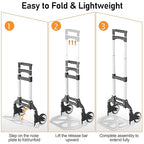 Folding Hand Truck - Aluminum Portable Dolly Cart with Telescopic Handle, Bungee Cord - Compact Lightweight Foldable Luggage Cart for Moving, Home, Auto, 180lbs, Black