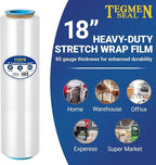 1-Pack 18" Stretch Wrap Rolls - 80 Gauge Industrial Strength Clear Film, 1200ft Length with Plastic Handle Option - Heavy Duty Self-Adhering for Moving, Shipping, Pallet Packing