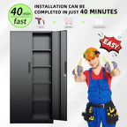 SUNCROWN 72" Metal Storage Cabinet - Heavy-Duty Metal Garage Cabinet with 4 Adjustable Shelves & 2 Doors for Tools, Office, Home, Workshop,Black-Small