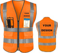 YOWESHOP High Reflective Visibility Safety Vest with Pockets and Zipper Custom Your Logo Safety Workwear