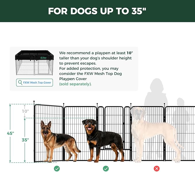 FXW Rollick Unleashed Dog Playpen for Indoor, Yard, RV Camping, 45 inch 24 Panels for Large Dogs, Black│Patented
