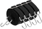 uxcell 4Pcs Adjustable Bungee Cords with Hooks, 79 Inch Flat Heavy Duty Elasticity Straps Rubber Bungee Cords with Buckle for Outdoor, Camping, Tarp, Bike Rack, Luggage, Black
