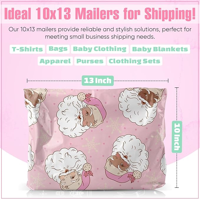 Christmas 10x13 Poly Mailers – Christmas Santas – Waterproof, Tear-Resistant Shipping Bags with Adhesive Seal – 100 Pack – Package Mint