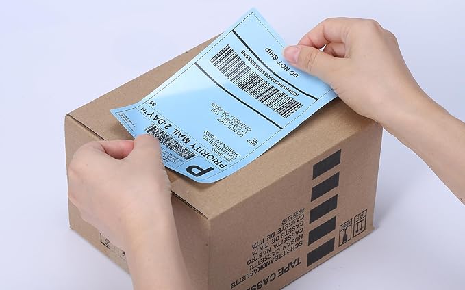 Label KINGDOM Thermal Label Printer Paper, 4"x 6" 500-Fanfold Blue Stickers for Polono, Phomemo Direct Thermal Printer for Shipping Address Label, 1 Roll