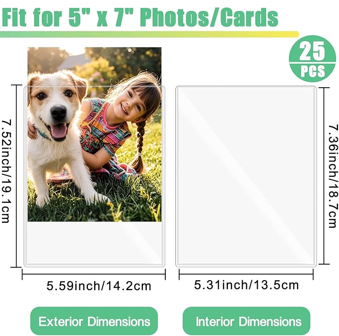 25PCS 5" x 7" Clear Rigid Card Sleeves – Waterproof Hard Plastic Protectors for Postcards, Prints, Photos, Trading & Sports Cards – Top Load Jumbo Sheet Holders