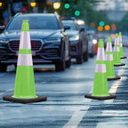 4 Pack 28 Inch Green PVC Traffic Cones Black Base Stable Flexible, Road Safety Construction Zone Crowd Control Safety Cones Outdoor Use (4, Green, 28 Inch)