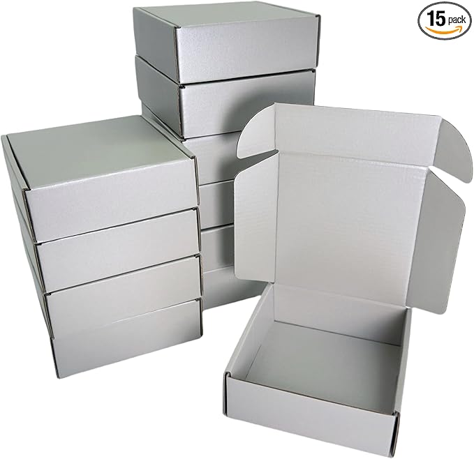 15 Pcs 6 x 6 x 2 inches Corrugated Cardboard Gift Boxes Recyclable Shipping Boxes for Mailing & Holidays, Wedding, Birthday, Gifts Packaging (Silver 6 x 6 x 2")