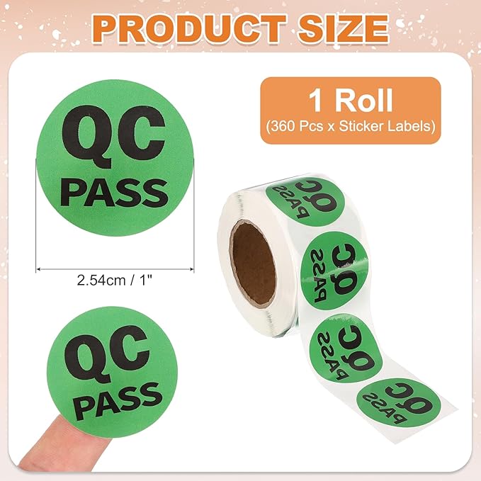 PATIKIL 360 Pcs 1 Roll QC Pass Labels, 1.5 Inch Circle Inventory Control Adhesive Round Labels Food Service Quality Control Stickers for Warehouse Management Inspection, Green