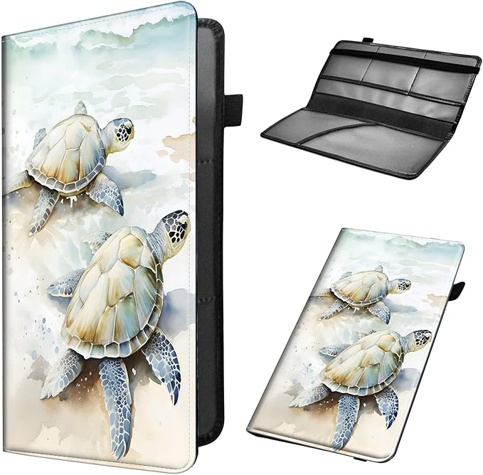 Car Registration and Insurance Holder, Leather Car Glove Box Organizer, Cool Car Accessories for ID, Driver's License Cards & Essential Document,business cards,Men&Women,Cute Two Turtles