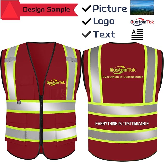 Custom Safety Vest with Logo Pockets High Visibility Reflective Vests Construction Security Workwear