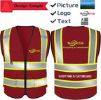 Custom Safety Vest with Logo Pockets High Visibility Reflective Vests Construction Security Workwear