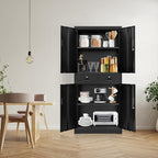 Metal Storage Cabinet, 71" Locking Storage Cabinet with Adjustable Shelves and 2 Drawers, Steel Cabinets for Office, Garage, Home, School, Utility Room(Black)