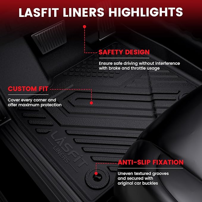 LASFIT Floor Mats Fit for Lincoln Nautilus 2019-2023/ for Lincoln MKX 2018 2017 2016 All Weather Floor Mats Custom Fit Floor Liner TPE Car Mats,1st and 2nd Row,Black