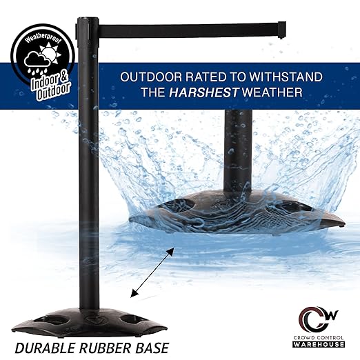 CCW Series WBB-200 Set of 2 Outdoor Safety Rubber Base Stanchion Retractable Belt Barriers - Easy to Assemble, No Tools Required (11 Foot Belt, Yellow Belt with Yellow Post)