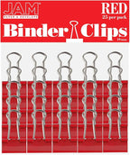 JAM PAPER Colorful Binder Clips - Small - 3/4 Inch (19 mm) - Red Binderclips - 25/Pack