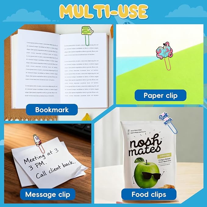 30 PCS Bookish Paper Clips Metal Paperclip Large Size Paper Clip Cute Bookmark Colorful Office Supplies Bookmark Clamp Desk Accessories Stationery for School Gifts for Christian