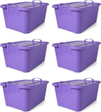 Life Story 6 Pack Light Duty Stackable Storage Bin, 55 Quart Home Organizer, Versatile Lightweight Locking Bins with Carrying Handles, Purple