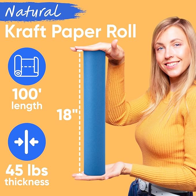 USA Made 18" x 1200" Dark Blue Kraft Paper Roll, 45 lbs Thickness, American Quality Colored Kraft Paper for School, Bulletin Board - Non-Toxic, Odorless, Safe for Kids
