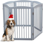 Freestanding Pet Gate for Dogs, Indoor Wooden Foldable Dog Gate for House, Extra Wide, Pet Fence for Stairs, Doorways, Halls, Support Feet Included, 120 Inch Wide, 6 Panels 32",Grey