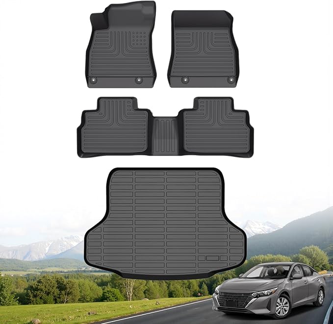 Hutisya-Floor Mats & Cargo Liner Set Fit for Nissan Sentra & Nissan Sentra S/SV/SR 2020-2025 All Weather Protection Anti-Slip & Durable TPE Full Set Liners Automotive Accessories-Black