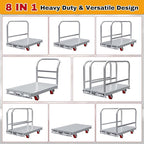 2IN1 Steel Panel Cart Dolly – Large Heavy Duty Drywall Lumber Truck Cart with 2700 LBS Capacity, 40 x 24 Inch 2.2MM Steel Plate, 6.3" Swivel Brake Wheels, 1 Front & 3 Side Handrails