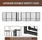 8 Panels Full Metal Freestanding Dog Gates with Door, 160” W x 32” H Folding Pet Gate Fence with Support Feet for Indoor,Stairs, Hallways and Doorways(Black)