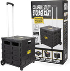 dbest products Quik Cart Pro Wheeled Rolling Crate Teacher Utility with seat Heavy Duty Collapsible Basket with Handle, Black