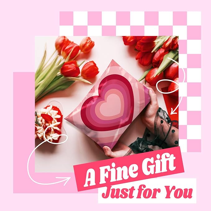 Metronic Poly Mailers 10x13 Inch 50pc Shipping Bags for Clothes,Strong Adhensive Shipping Envelopes for Small Business,Waterproof Mailers Poly Bags for Shipping,Packaging Mailing Bags Pink Heart