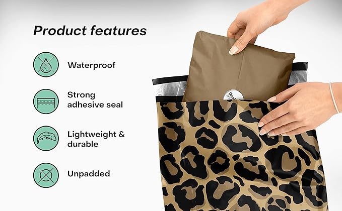 10x13 Poly Mailers – Leopard Print Design – Waterproof, Tear-Resistant Shipping Bags with Adhesive Seal – 100 Pack – Package Mint