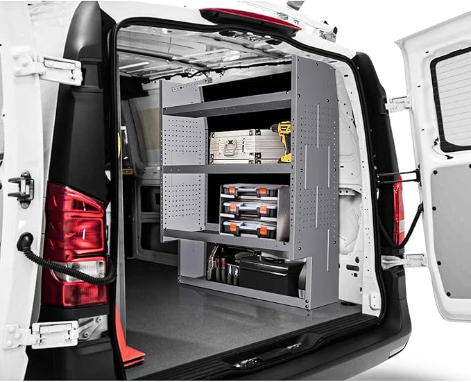 P-SH-Tote Shelf Kit for Van Shelving Storage, 3 Plastic Storage Box w/ 1 set Organizer Holder for Small Parts, Screws and Hardwares