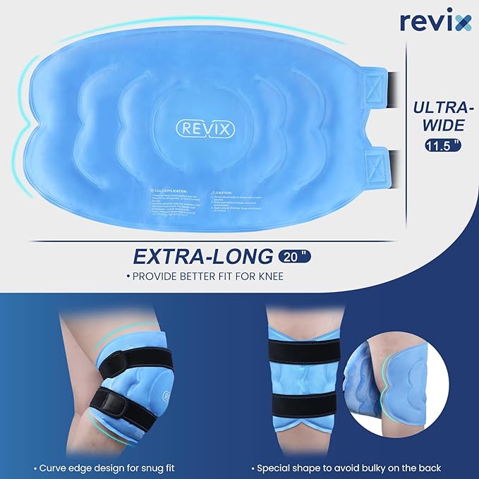 REVIX 20" Extra Large Ice Pack for Knee, Back, Shoulder, Reusable Gel ice Packs to Reduce Discomfort, XXXL Ice Knee Wrap with Cold Compression for Ease Fatigue and Promote Flexibility, Set of Two