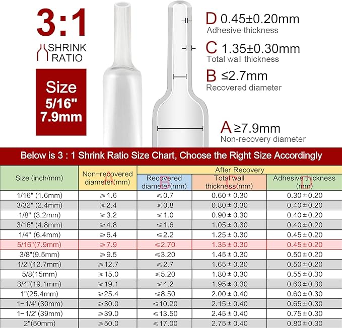 Chanzon 3:1 Ratio - 80ft Roll - Heat Shrink Tubing 5/16" (7.9mm) - Marine Grade Waterproof Adhesive Lined - (25M Total Length) Clear/Transparent Polyolefin Sleeving Wrap Shrinking 3 to 1 Ratio 1pcs