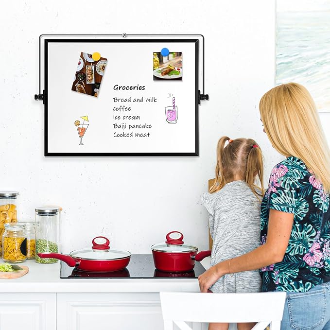 Dry Erase Magnetic White Board, 16" x 12" Black Framed Double-Sided Desktop Whiteboard with Stand, Portable Small Whiteboard Set for Drawing, Office, Home, School