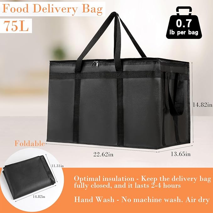 Insulated Bags for Food Delivery, XXXL Pizza Delivery Bags for Hot and Cold Food, Large Capacity Reusable Cooler Bag Keep Food Warm for Grocery Shopping and Catering, Doordash, Travel